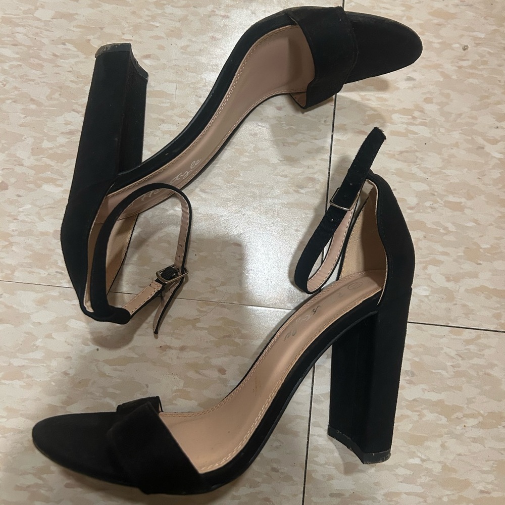 Elegant Black Suede High Heel Sandals